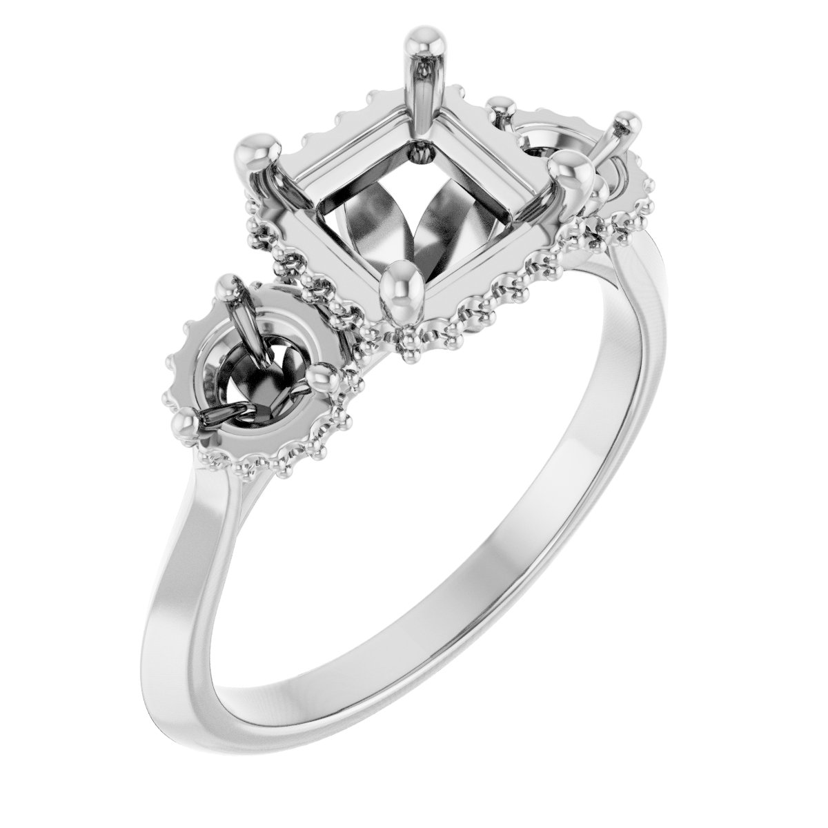 Three-Stone Hidden Halo-Style Engagement Ring