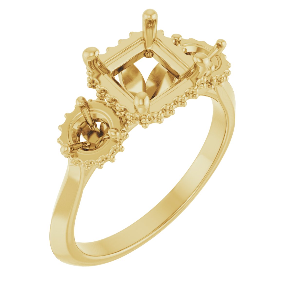 Three-Stone Hidden Halo-Style Engagement Ring