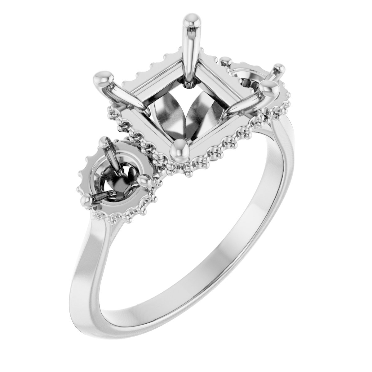 Three-Stone Hidden Halo-Style Engagement Ring
