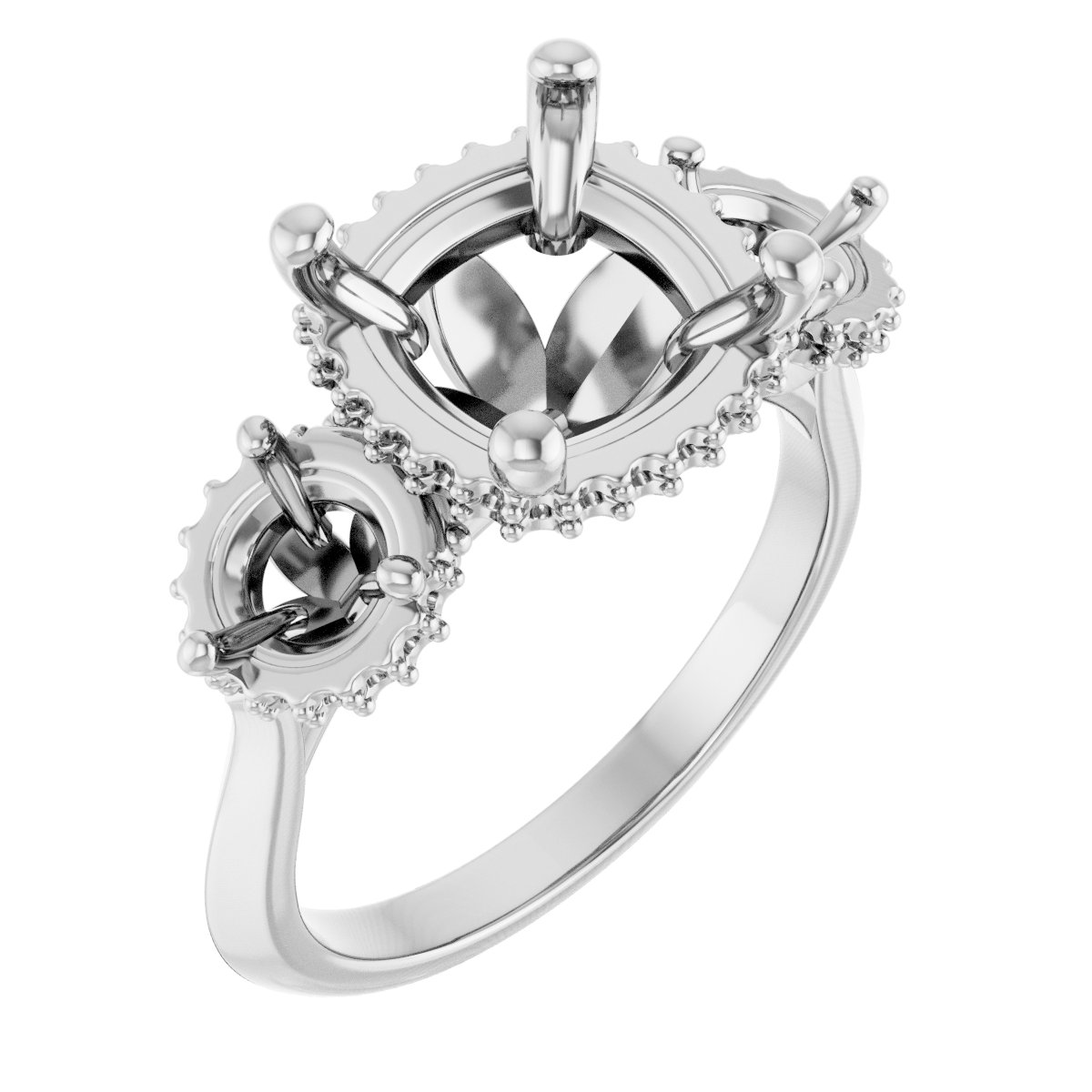 Three-Stone Hidden Halo-Style Engagement Ring