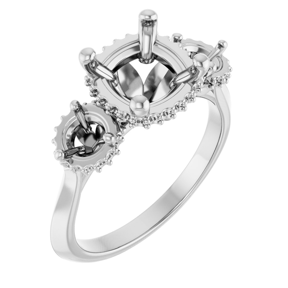 Three-Stone Hidden Halo-Style Engagement Ring