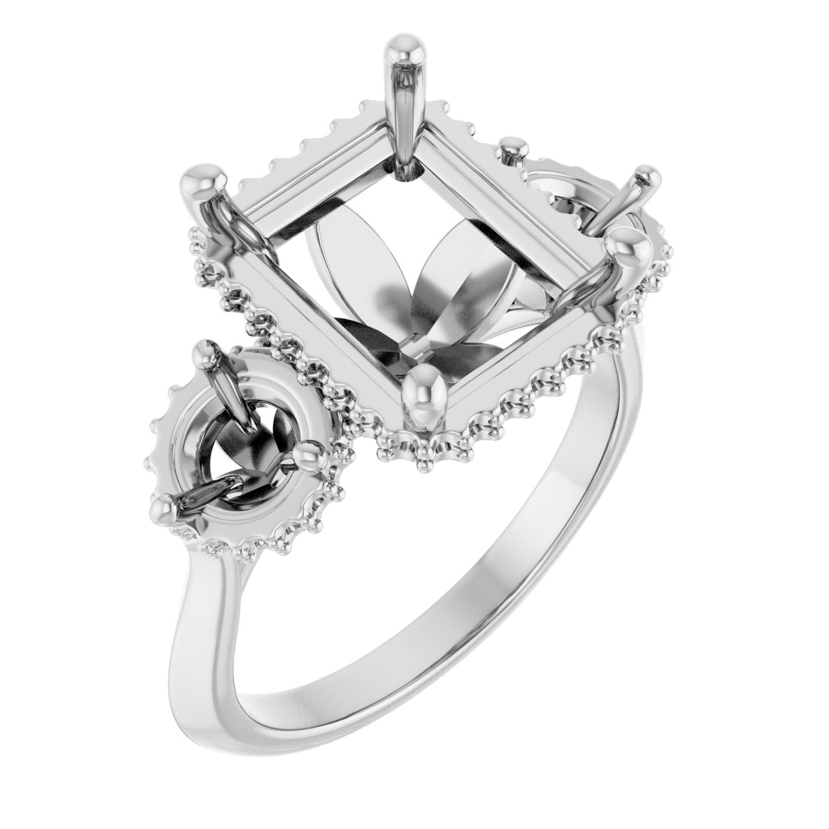 Three-Stone Hidden Halo-Style Engagement Ring