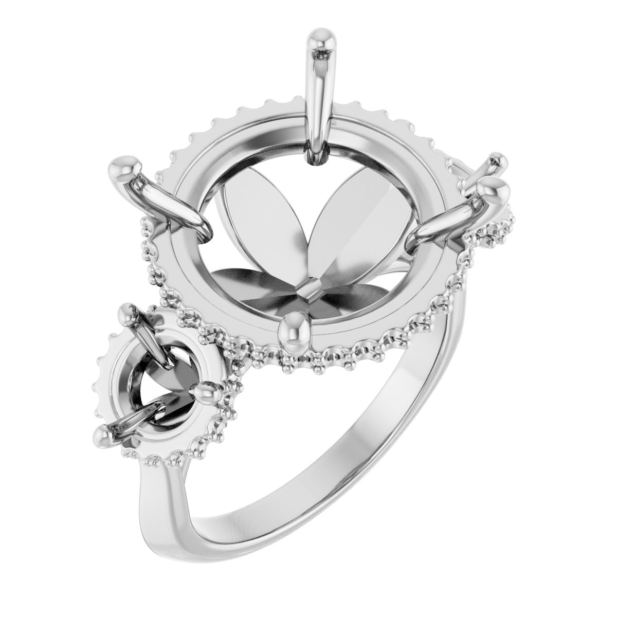 Three-Stone Hidden Halo-Style Engagement Ring