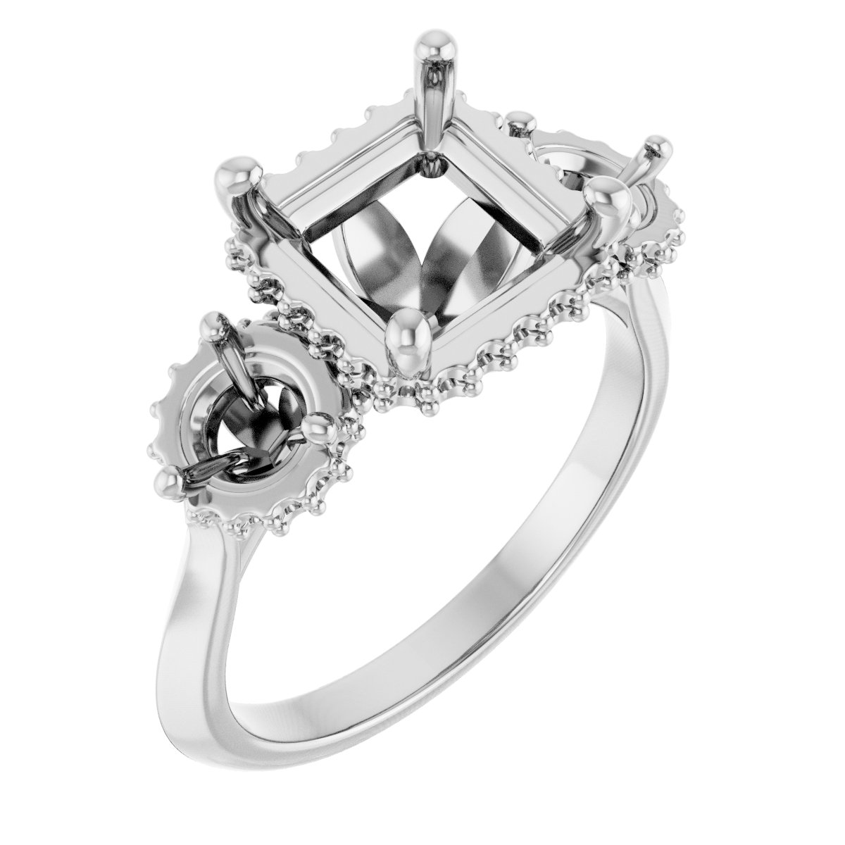 Three-Stone Hidden Halo-Style Engagement Ring