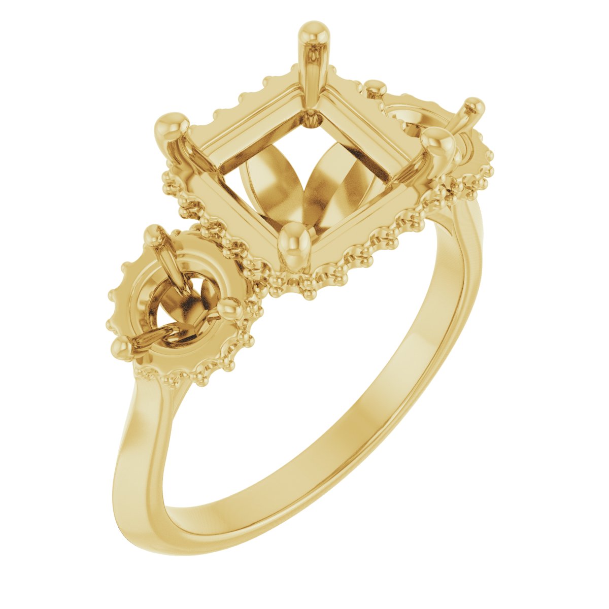 Three-Stone Hidden Halo-Style Engagement Ring