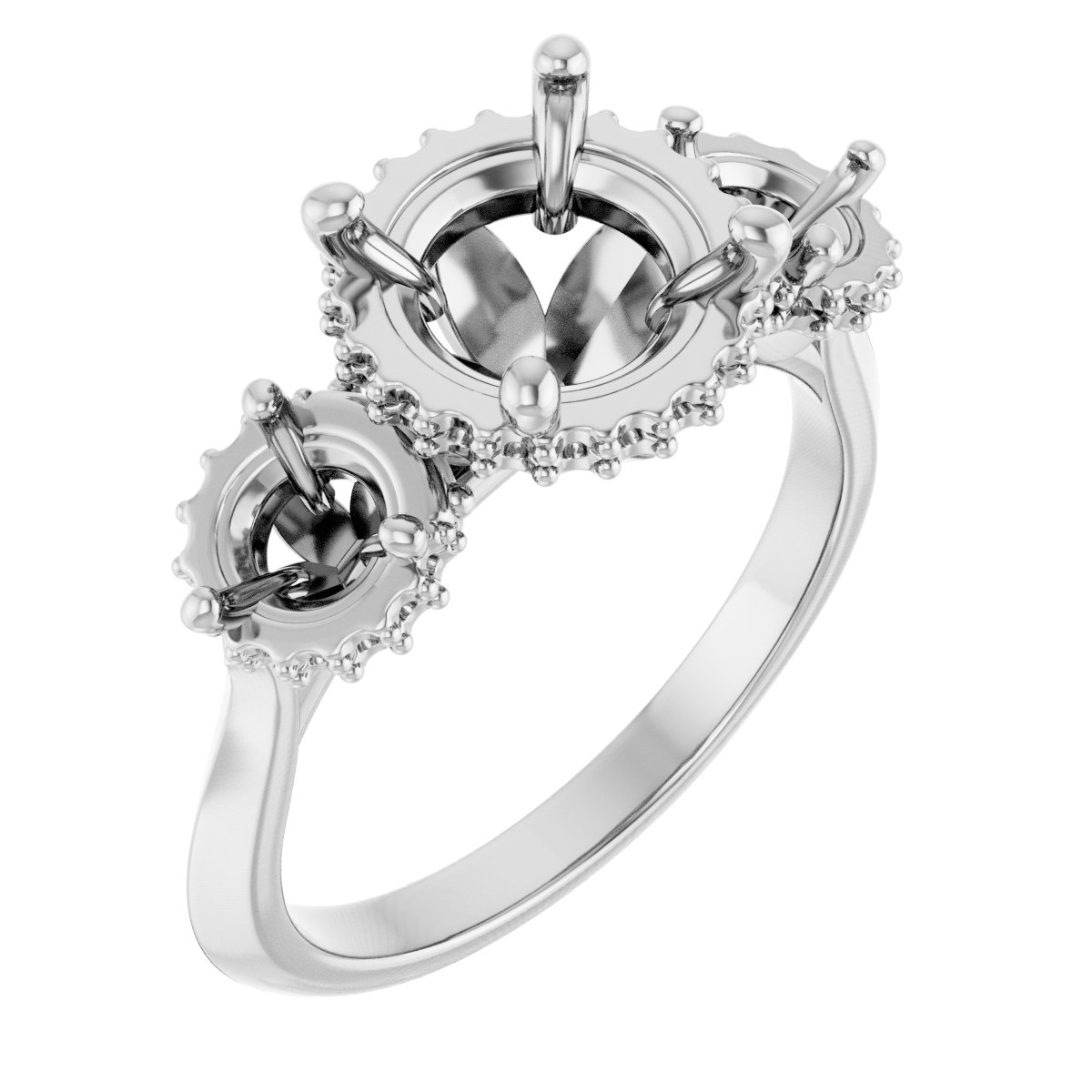 Three-Stone Hidden Halo-Style Engagement Ring