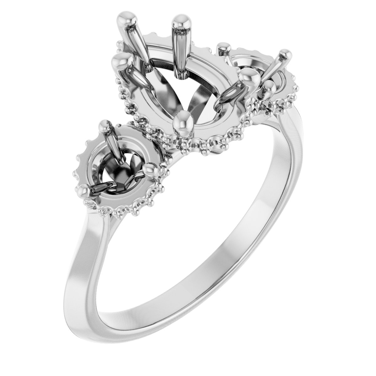 Three-Stone Hidden Halo-Style Engagement Ring