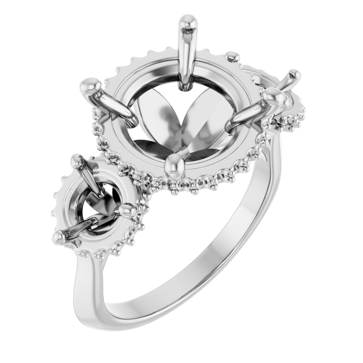 Three-Stone Hidden Halo-Style Engagement Ring