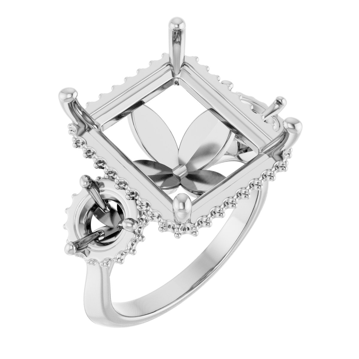 Three-Stone Hidden Halo-Style Engagement Ring