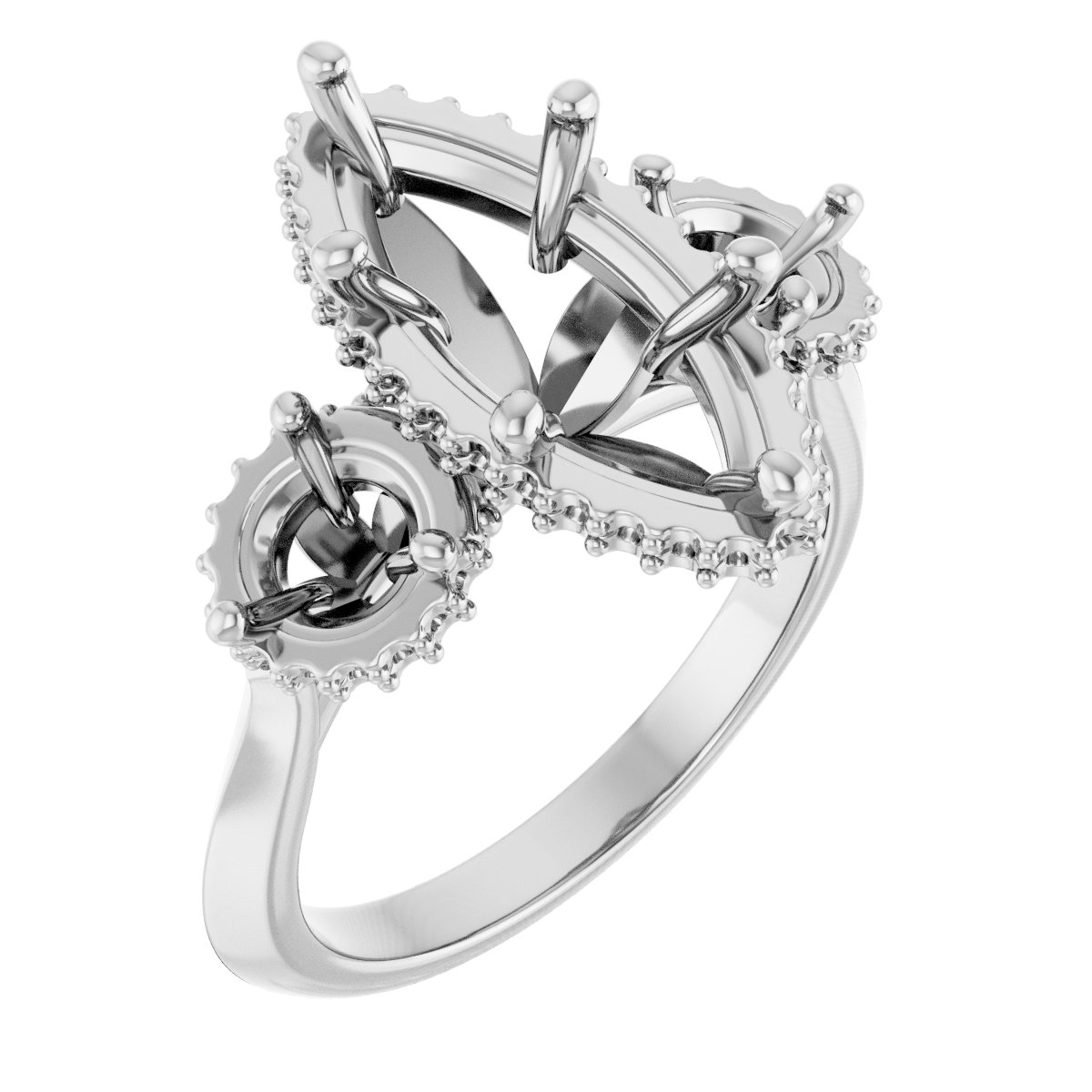 Three-Stone Hidden Halo-Style Engagement Ring