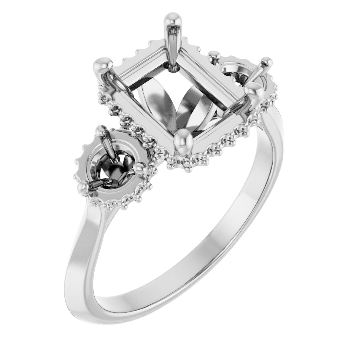 Three-Stone Hidden Halo-Style Engagement Ring