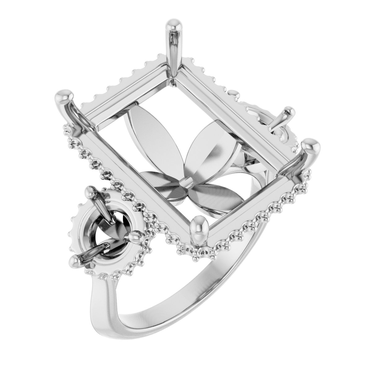Three-Stone Hidden Halo-Style Engagement Ring