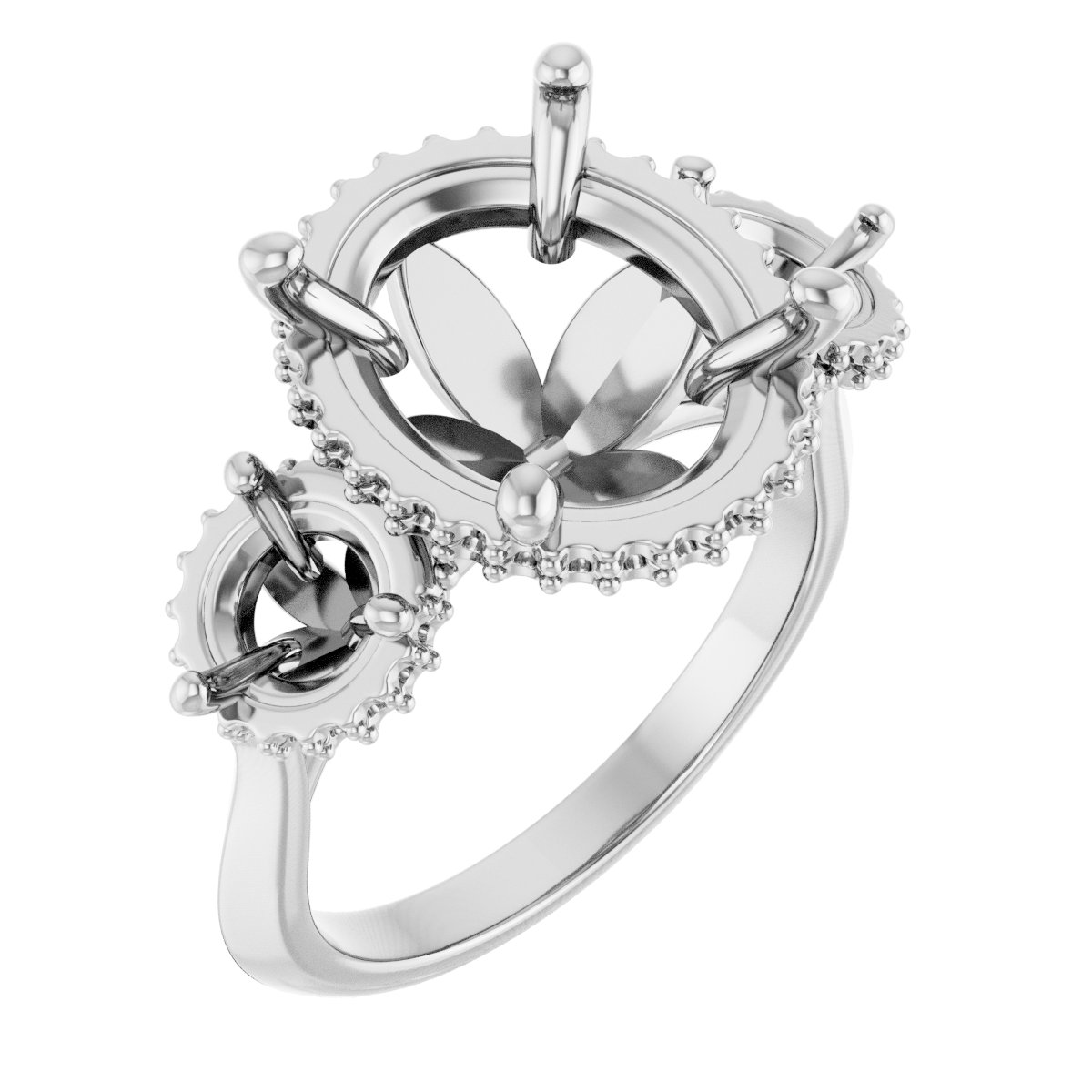 Three-Stone Hidden Halo-Style Engagement Ring
