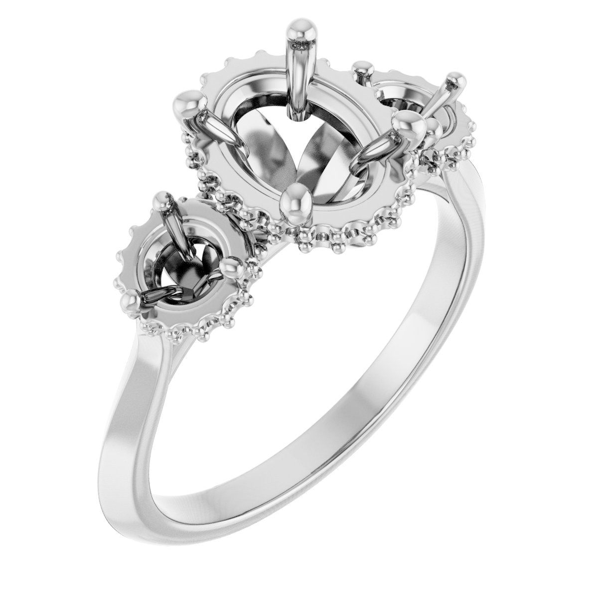 Three-Stone Hidden Halo-Style Engagement Ring