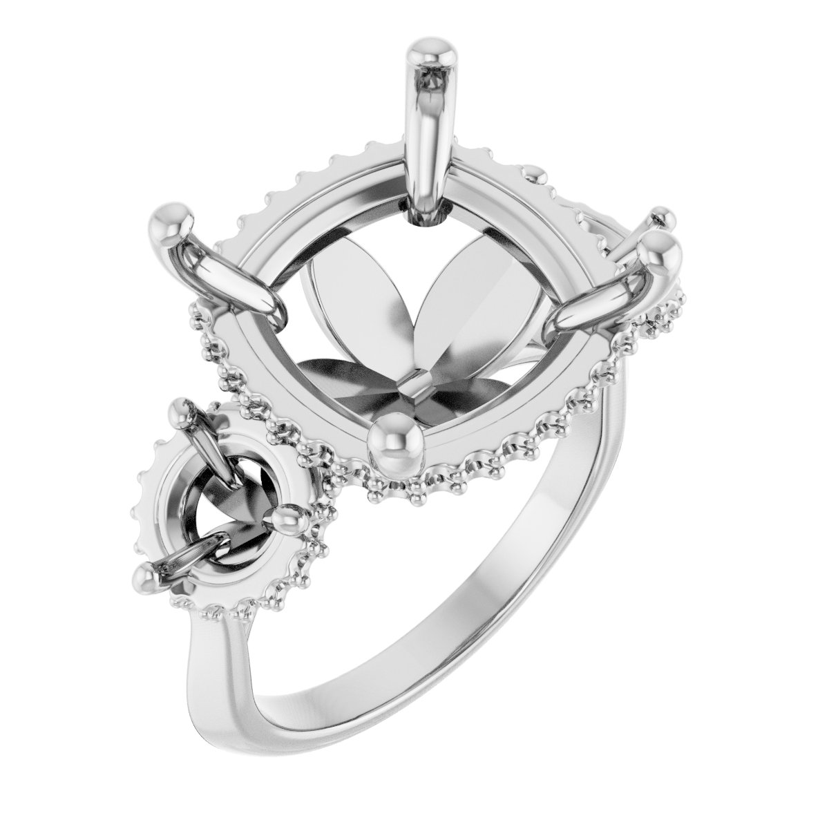 Three-Stone Hidden Halo-Style Engagement Ring