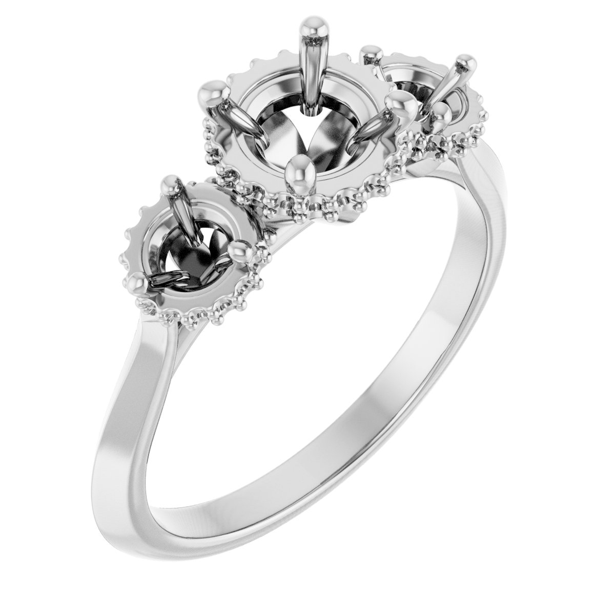 Three-Stone Hidden Halo-Style Engagement Ring