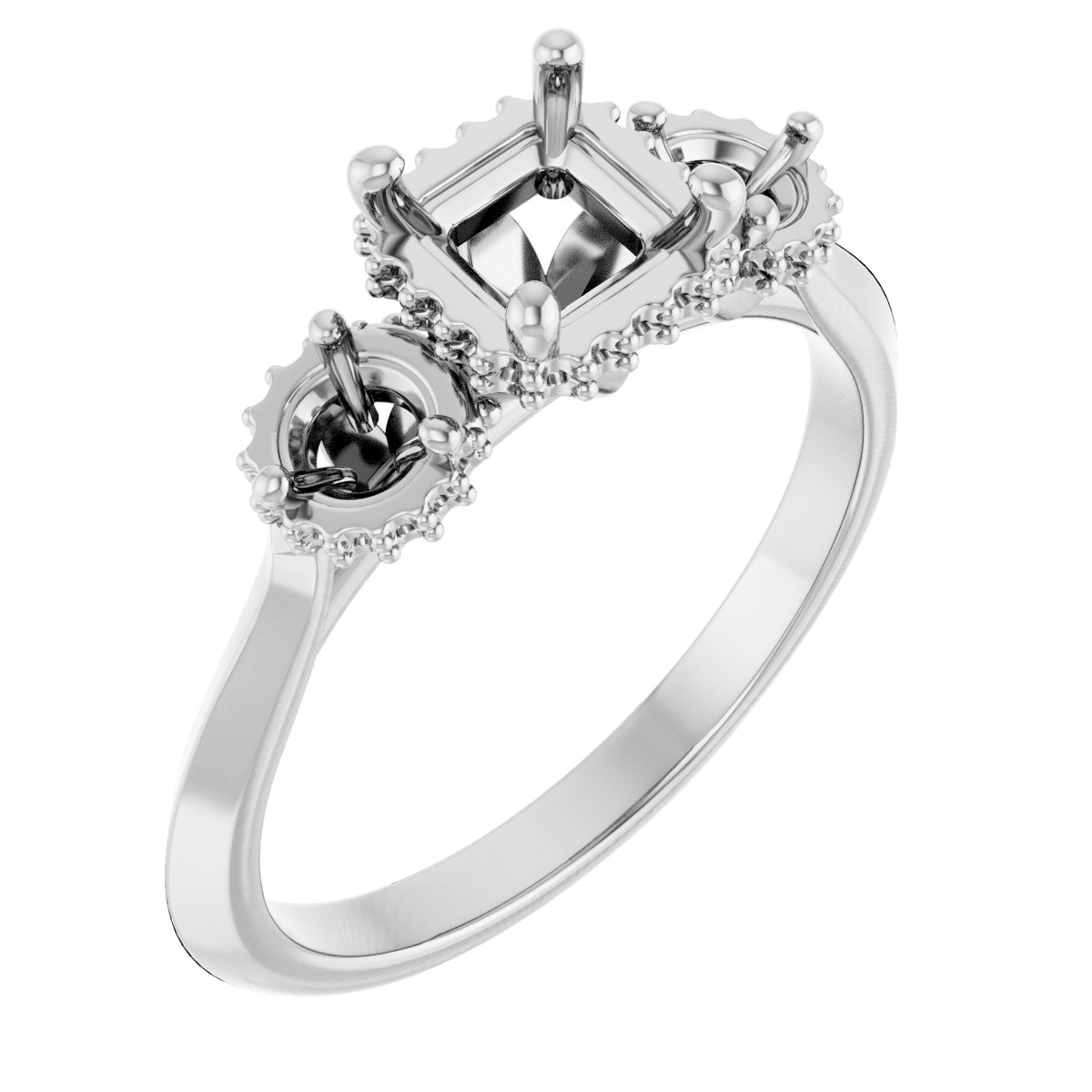 Three-Stone Hidden Halo-Style Engagement Ring