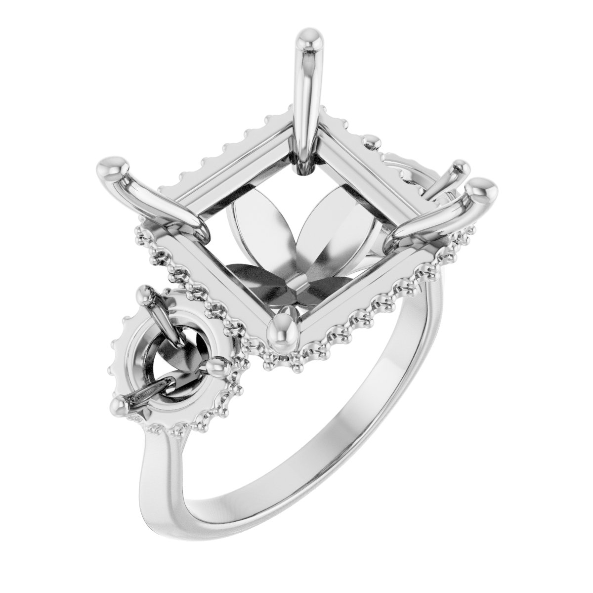 Three-Stone Hidden Halo-Style Engagement Ring