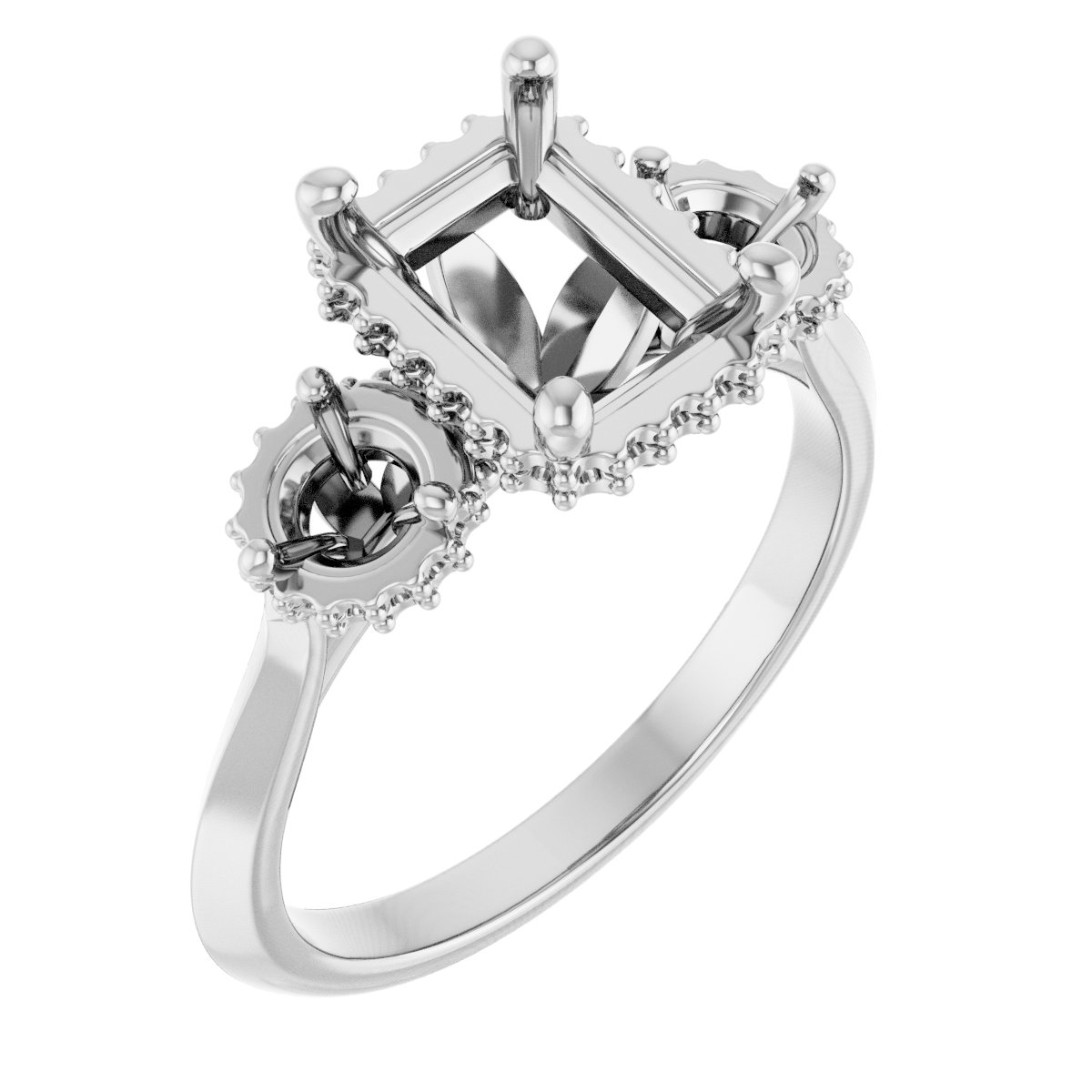 Three-Stone Hidden Halo-Style Engagement Ring
