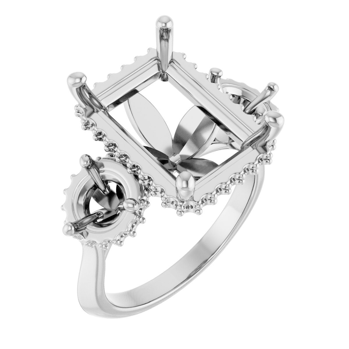 Three-Stone Hidden Halo-Style Engagement Ring