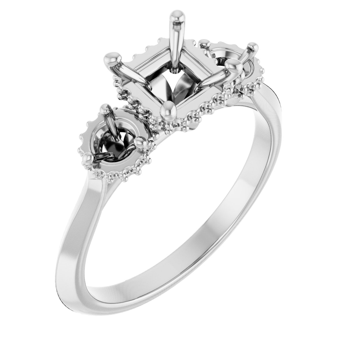 Three-Stone Hidden Halo-Style Engagement Ring