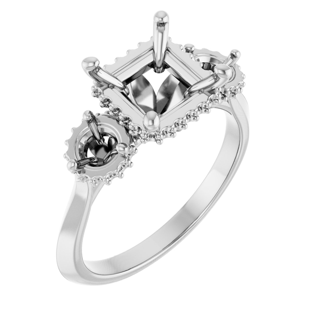 Three-Stone Hidden Halo-Style Engagement Ring