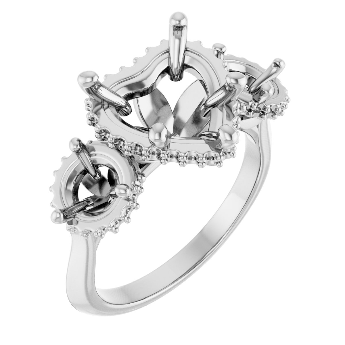 Three-Stone Hidden Halo-Style Engagement Ring