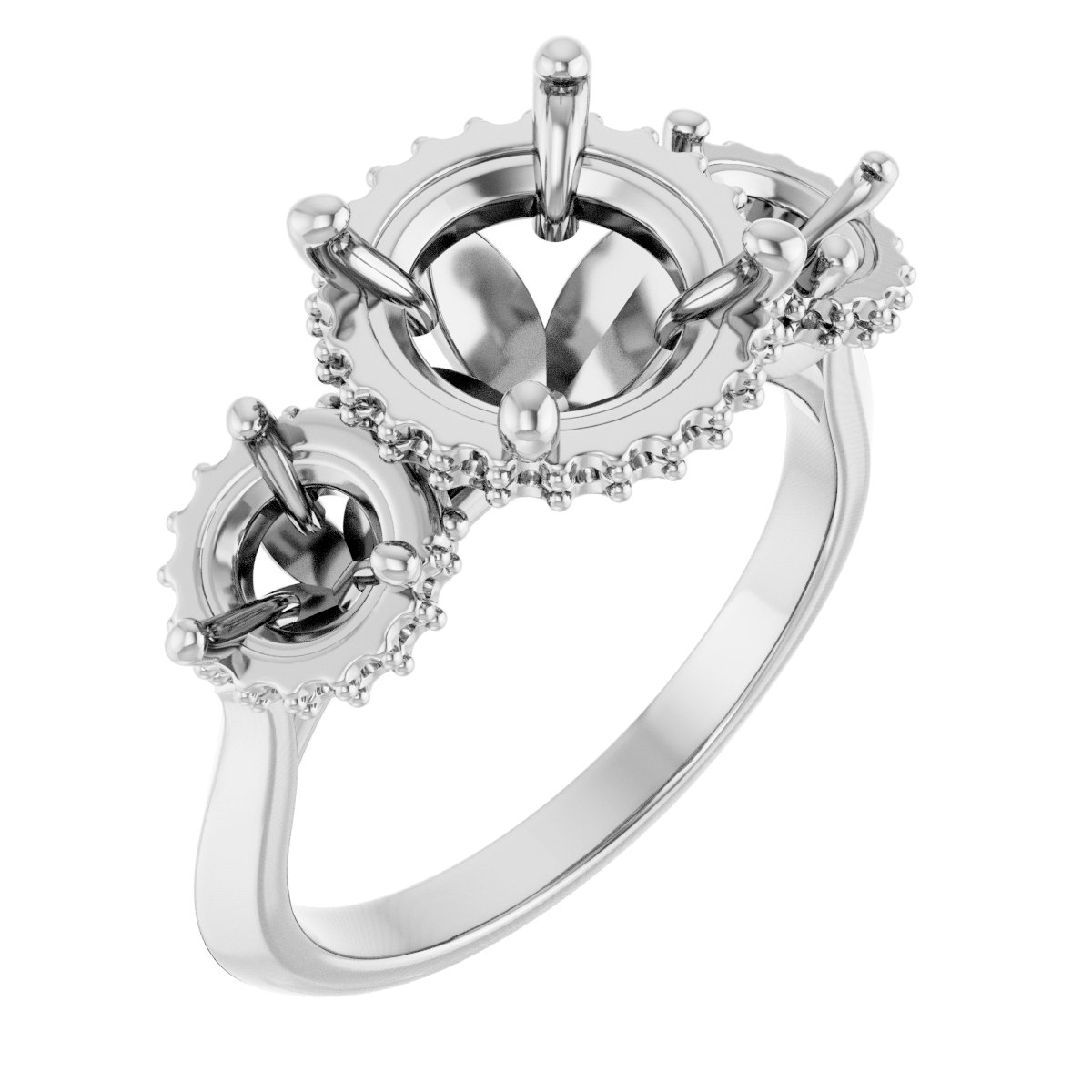 Three-Stone Hidden Halo-Style Engagement Ring