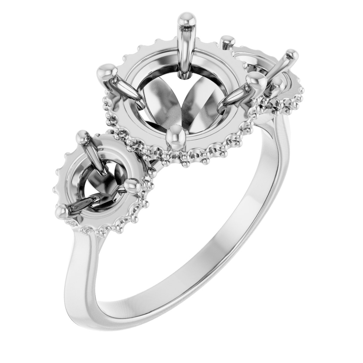 Three-Stone Hidden Halo-Style Engagement Ring