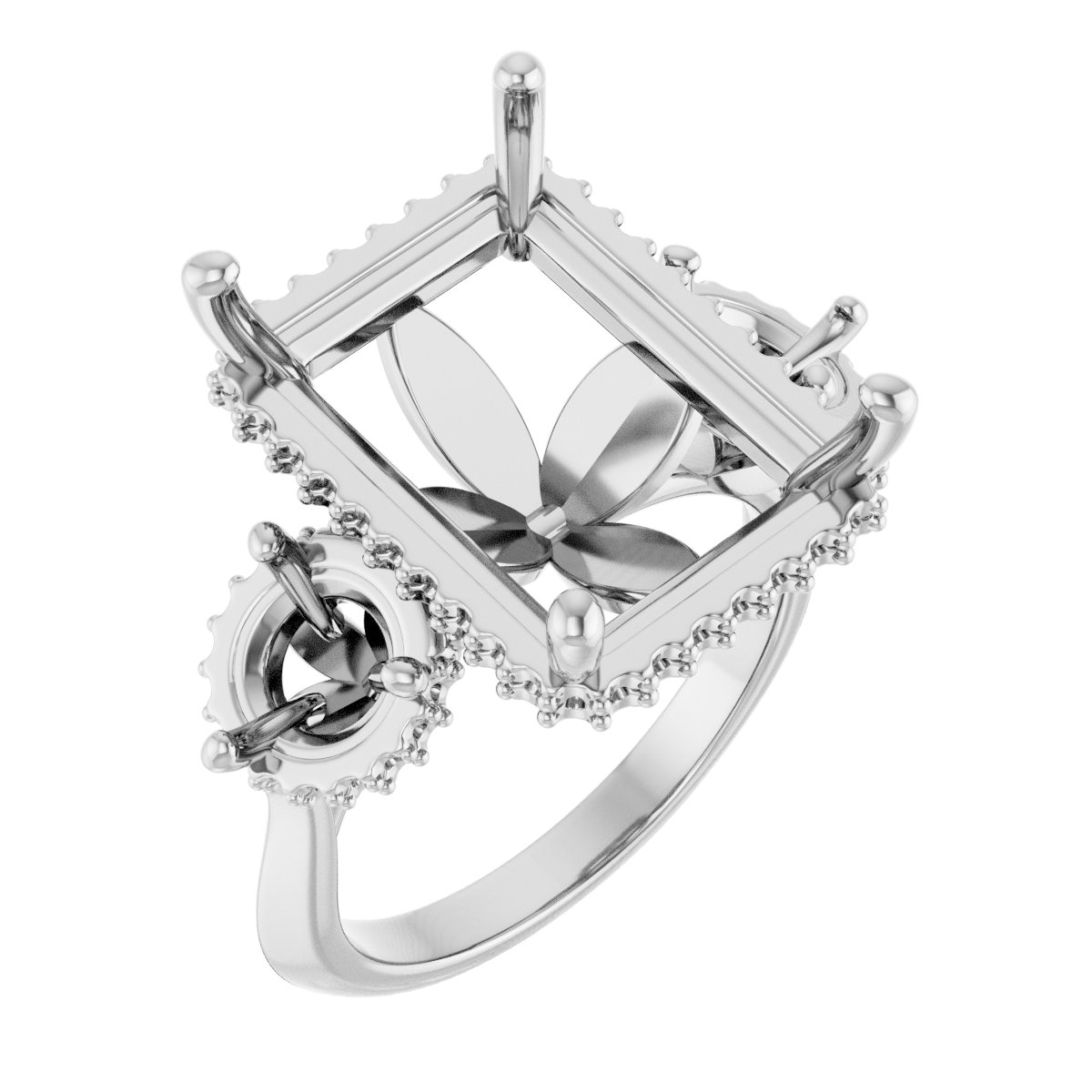 Three-Stone Hidden Halo-Style Engagement Ring