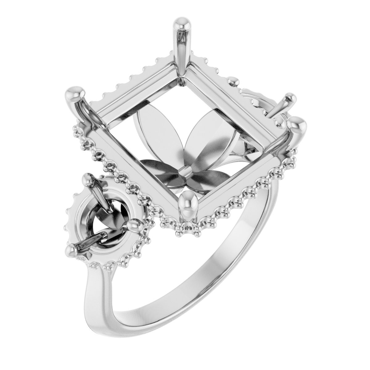 Three-Stone Hidden Halo-Style Engagement Ring