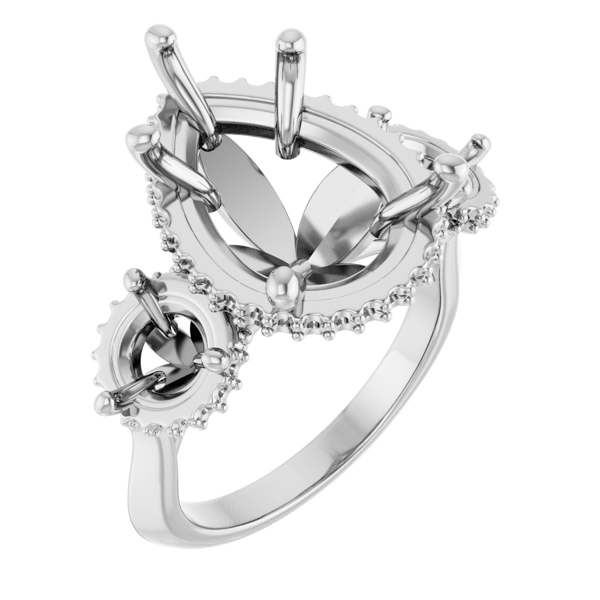 Three-Stone Hidden Halo-Style Engagement Ring
