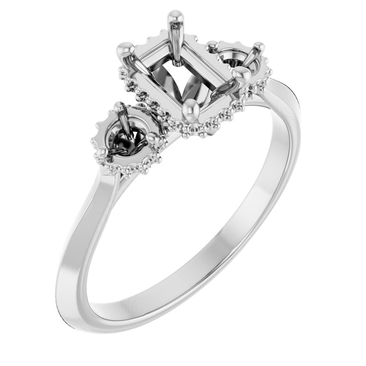 Three-Stone Hidden Halo-Style Engagement Ring