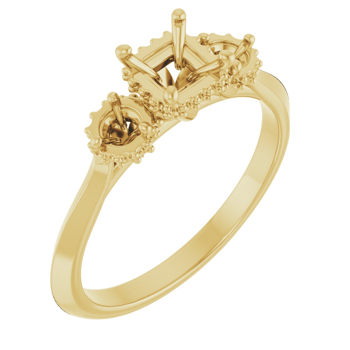 Three-Stone Hidden Halo-Style Engagement Ring