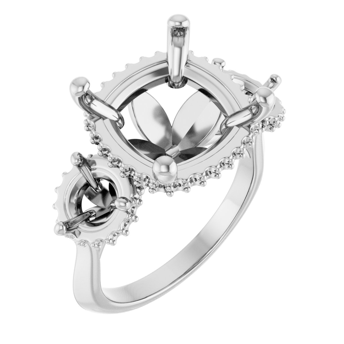 Three-Stone Hidden Halo-Style Engagement Ring