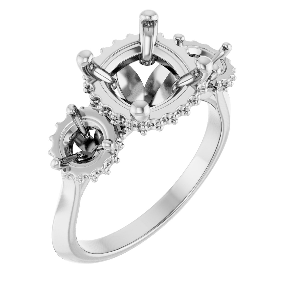 Three-Stone Hidden Halo-Style Engagement Ring