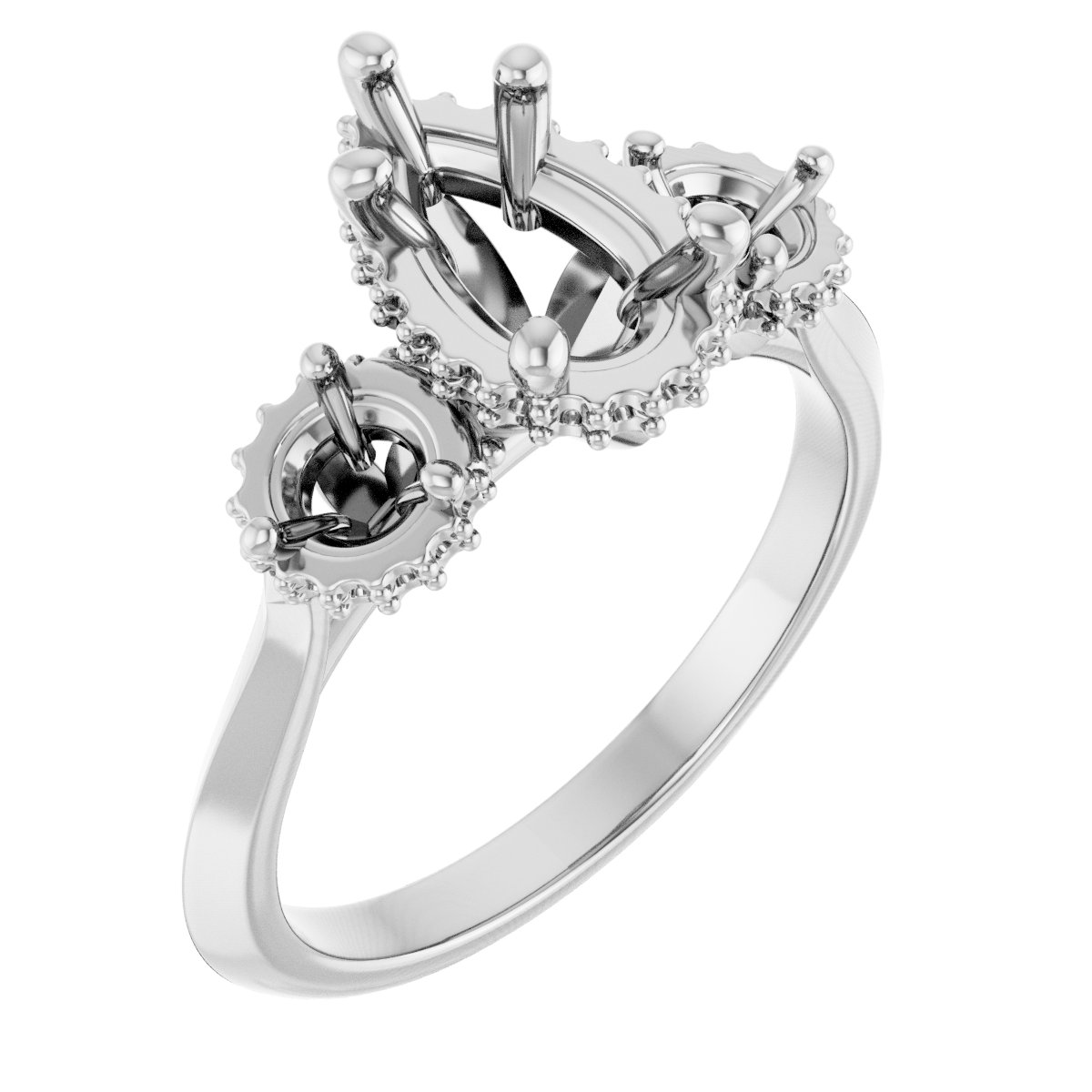 Three-Stone Hidden Halo-Style Engagement Ring
