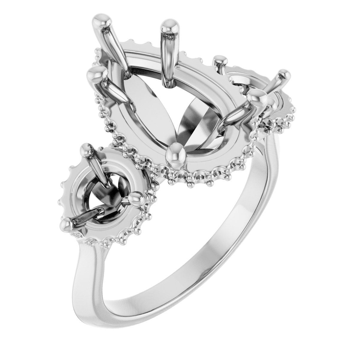 Three-Stone Hidden Halo-Style Engagement Ring