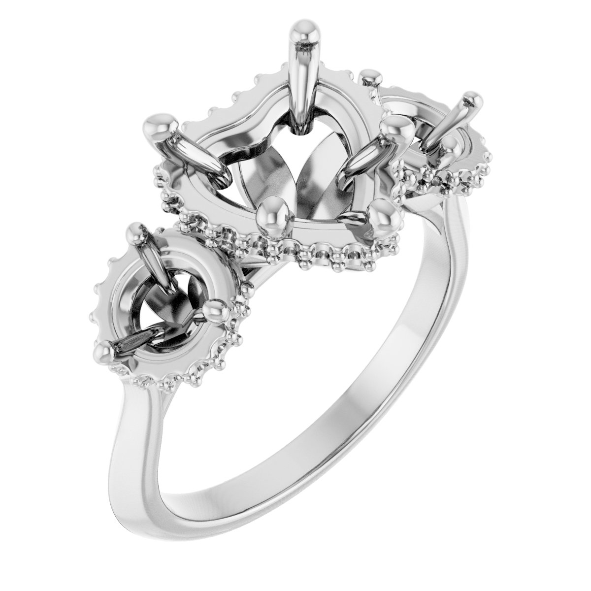 Three-Stone Hidden Halo-Style Engagement Ring