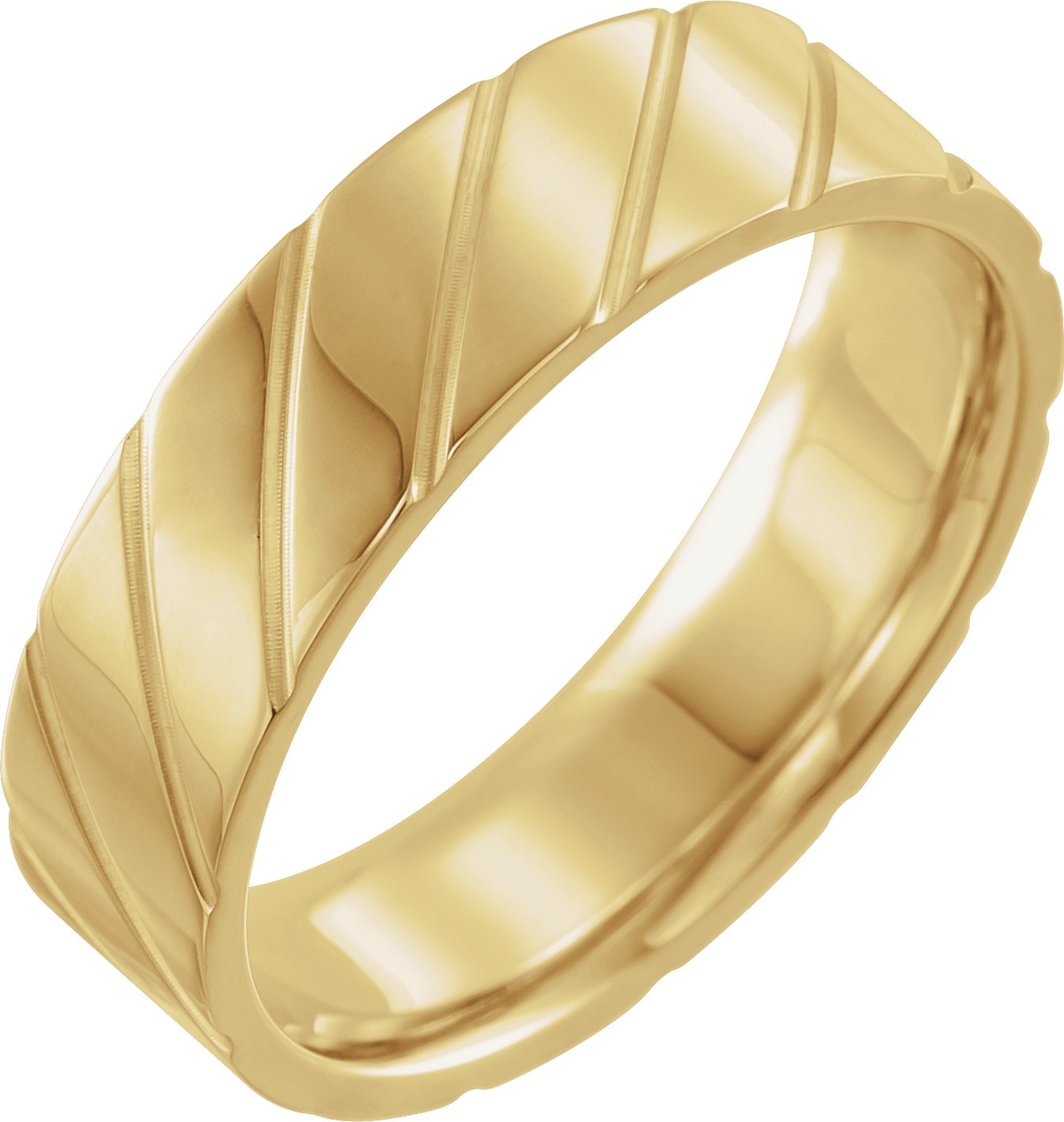 Diagonal Grooved Comfort-Fit Flat Band