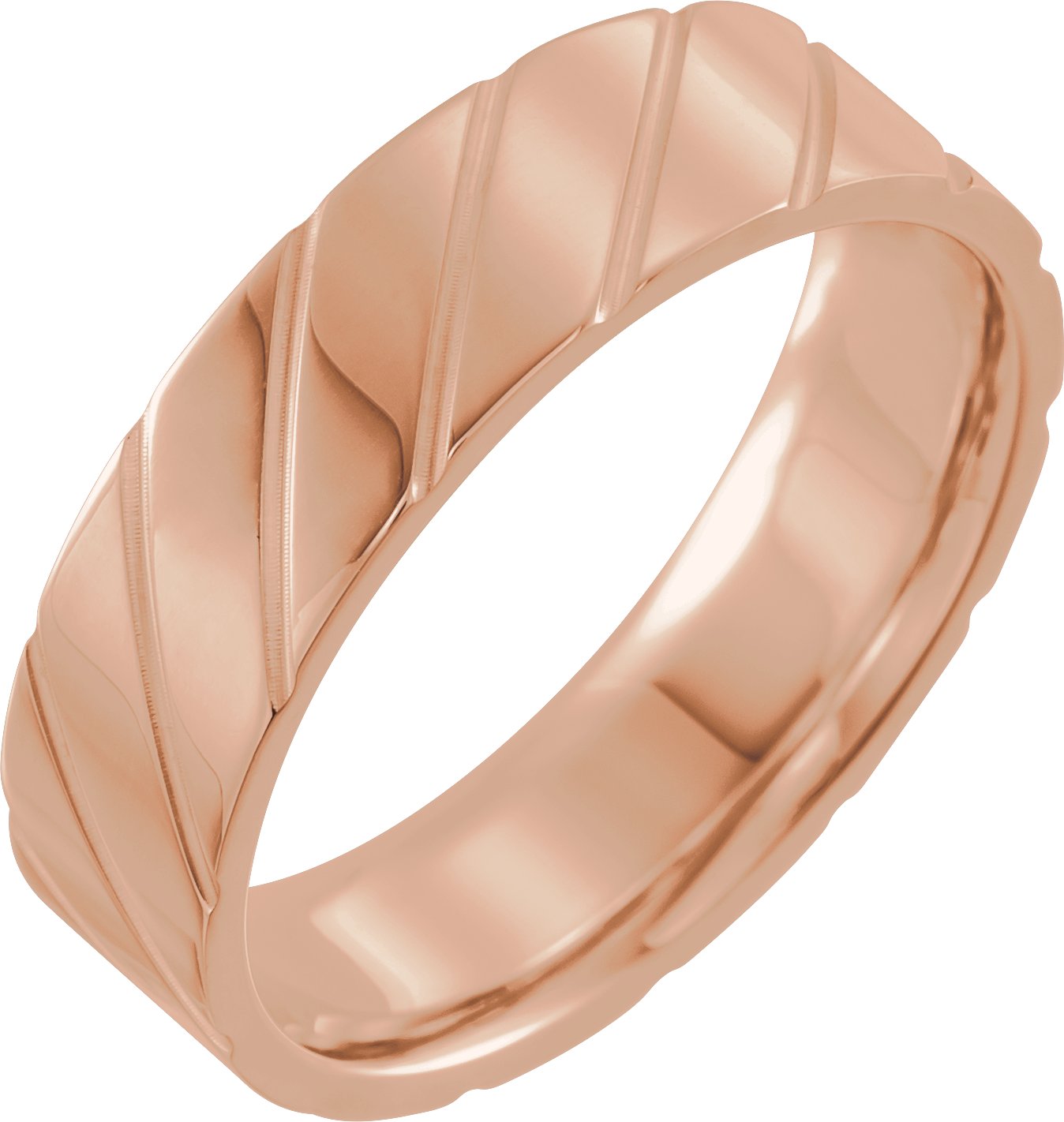 Diagonal Grooved Comfort-Fit Flat Band