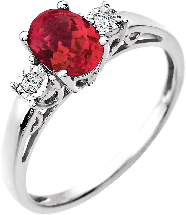 14K White Lab-Grown Ruby & .04 CTW Natural Diamond Ring