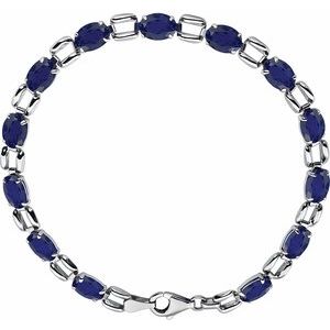 14K White 7x5 mm Oval Lab-Grown Blue Sapphire 7 1/4" Bracelet