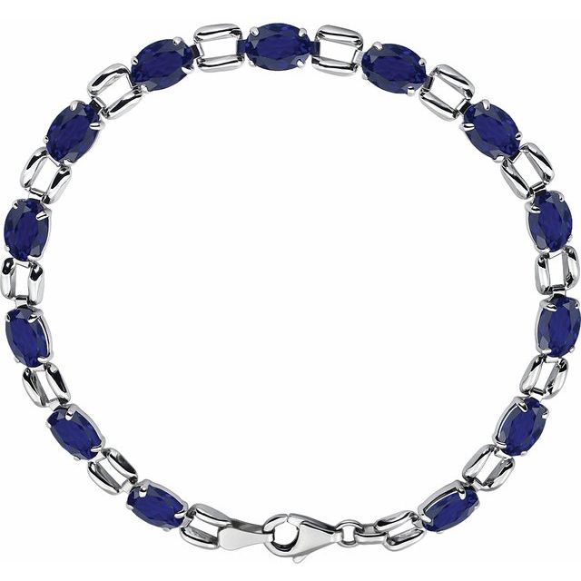 14K White 7x5 mm Oval Lab-Grown Blue Sapphire 7 1/4 Bracelet