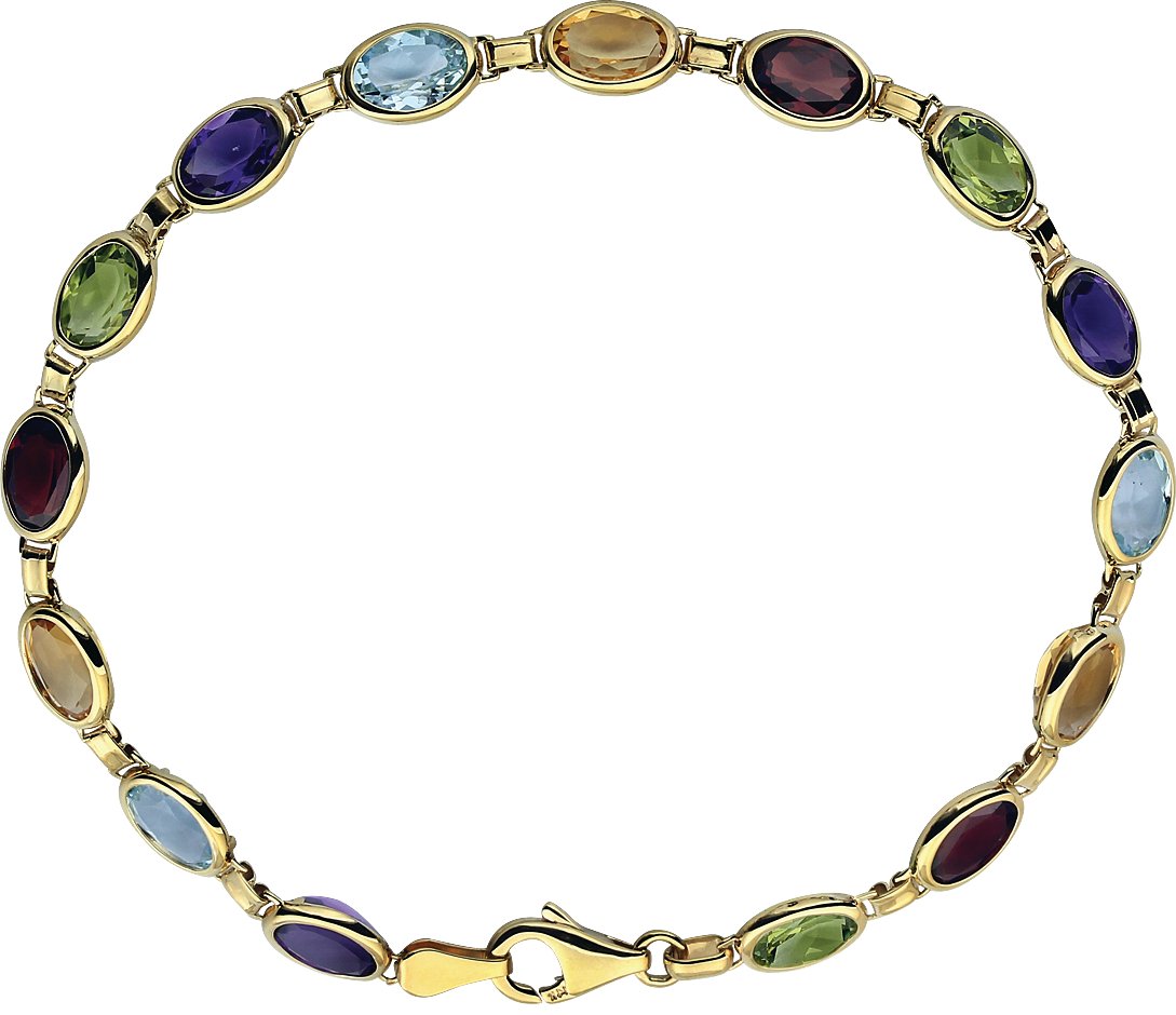 14K Yellow Natural Multi-Gemstone Line 7" Bracelet