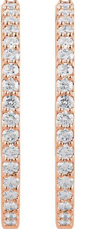 14K Rose 3 CTW Natural Diamond Inside-Outside 34.5 mm Hinged Hoop Earrings