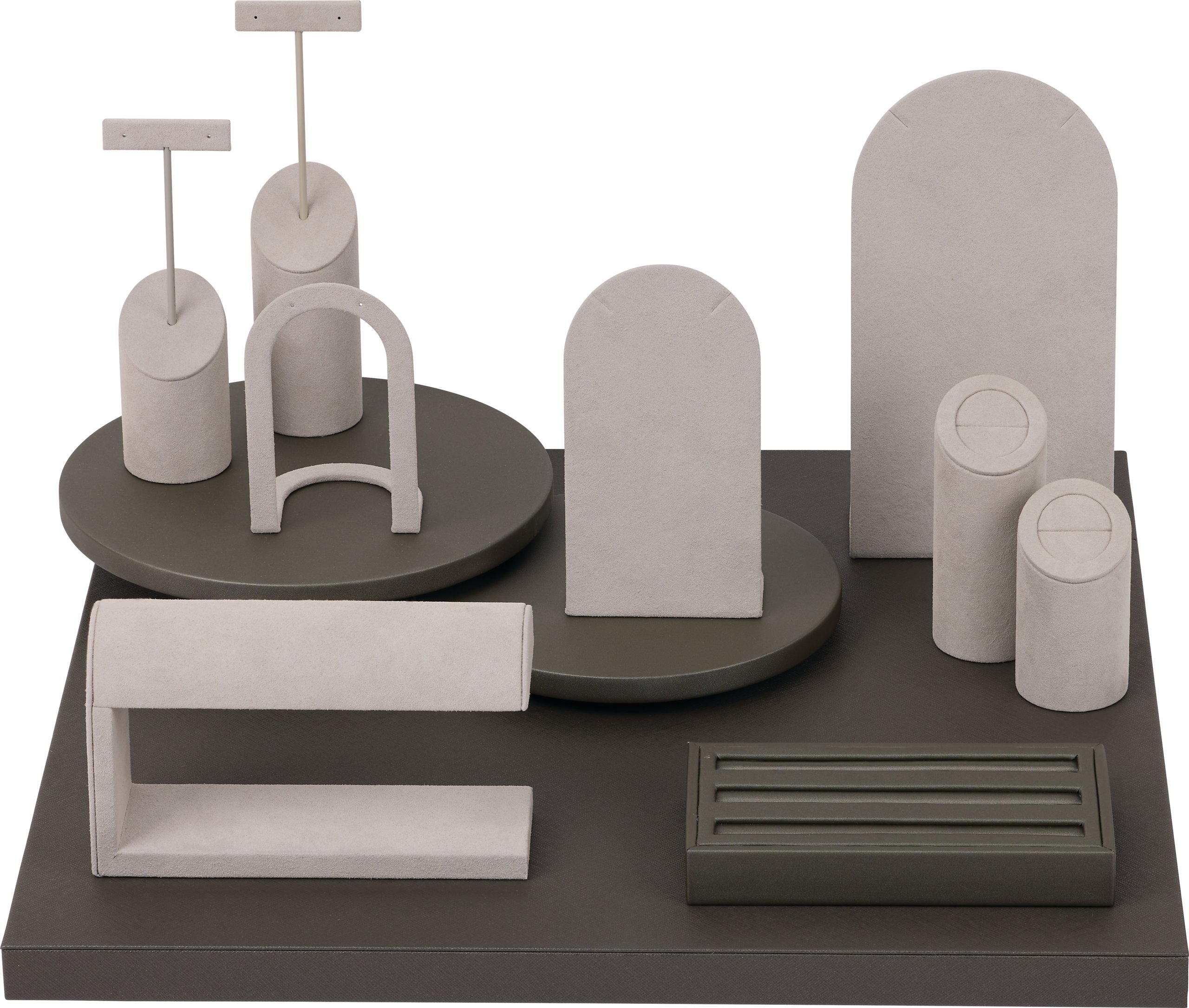 Palladium Leatherette & Gray Suede 12-Piece Display Set