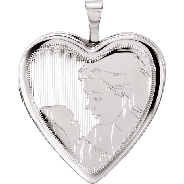 Sterling Silver 20.75x19.25 mm Child & Mother Heart Locket