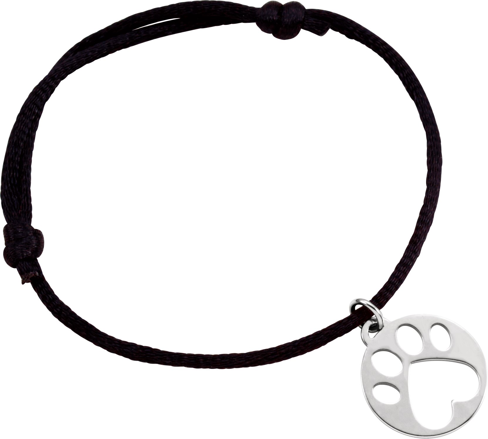 Sterling Silver Our Cause for Paws™ Black Satin Cord 6.5-8" Bracelet