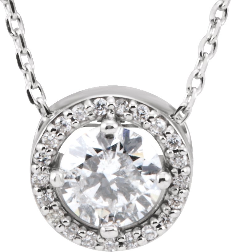 14K White 1/2 CTW Lab-Grown Diamond Halo-Style 16 Necklace